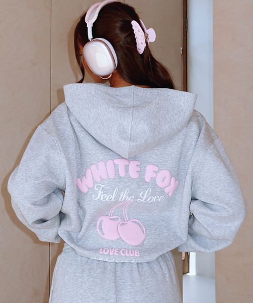 White Fox Hoodie Grey And Pink